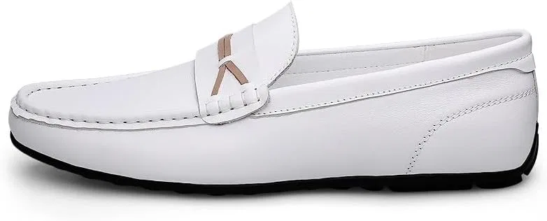 Лоферы кожаные Mens Loafers Shoe Round Toe Leather Penny Loafers Lightweight Flat Heel Comfortable Walking Outdoor Slip-ons, белый SayfuR — фото 3