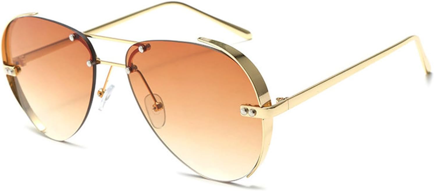 

Willochra Модные солнцезащитные очки-пилот большого размера для женщин и мужчин, ретро-очки без оправы, с двойной перемычкой, черные, с защитой от УФ-излучения UV400, C2