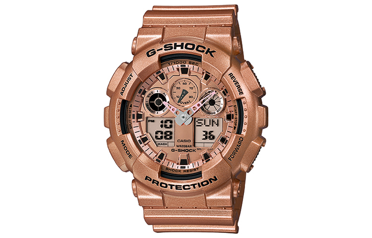 

CASIO Часы Men Liquid Crystal/Analog Dual Display Series Gold Watch GA-100GD-9APR, Rose Gold Watch Dial