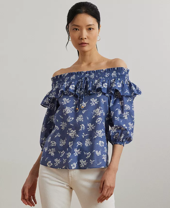 

Женская блузка с цветочным принтом из вуали с открытыми плечами Lauren Ralph Lauren, мультиколор