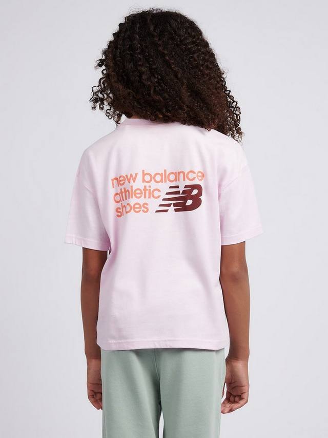 Детская хлопковая футболка с принтом в спортивном стиле New Balance, Light Raspberry — фото 3