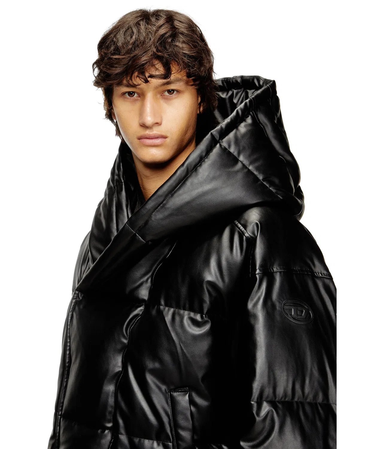 Пуховик из искусственной кожи с логотипом W-MYLEY, черный — фото 2