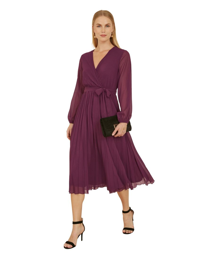 

Женское миди-платье с длинными рукавами и плиссировкой, с запахом Yumi, Plum