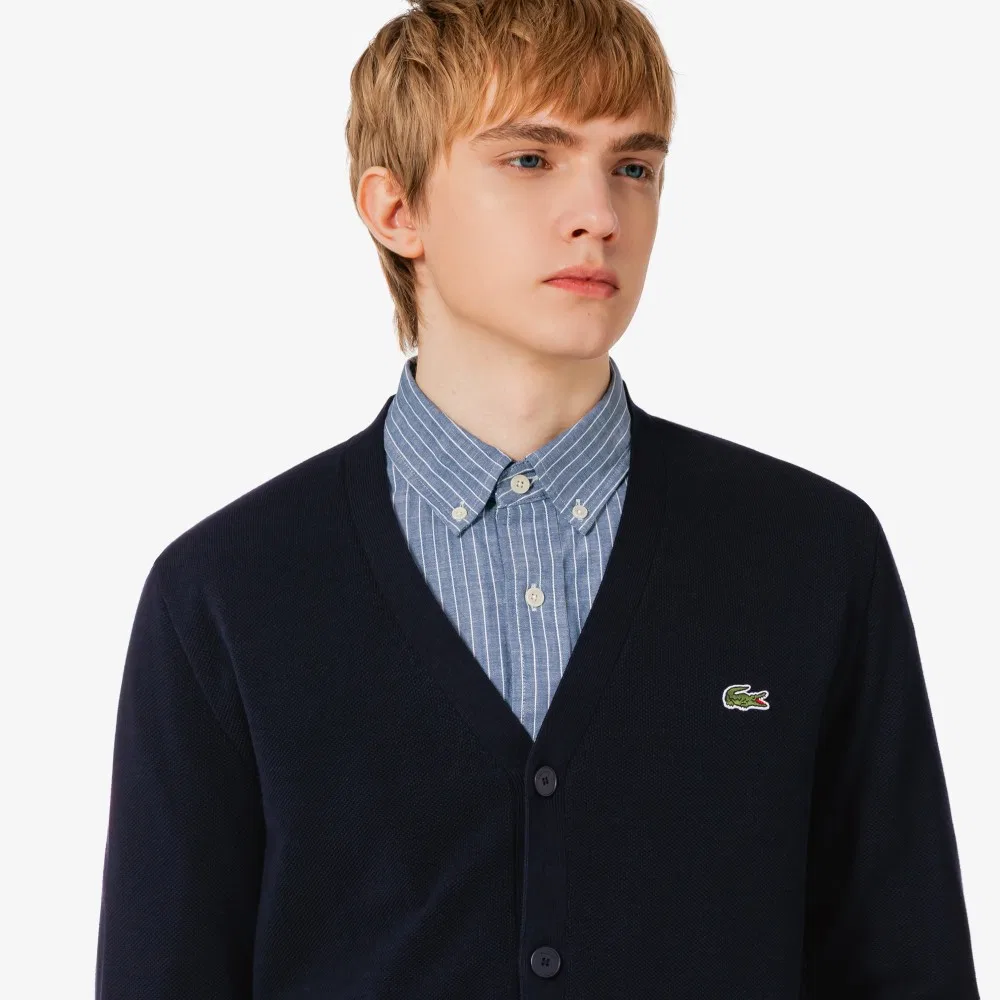 Мужской синий кардиган поло с V-образным вырезом от Lacoste — фото 2
