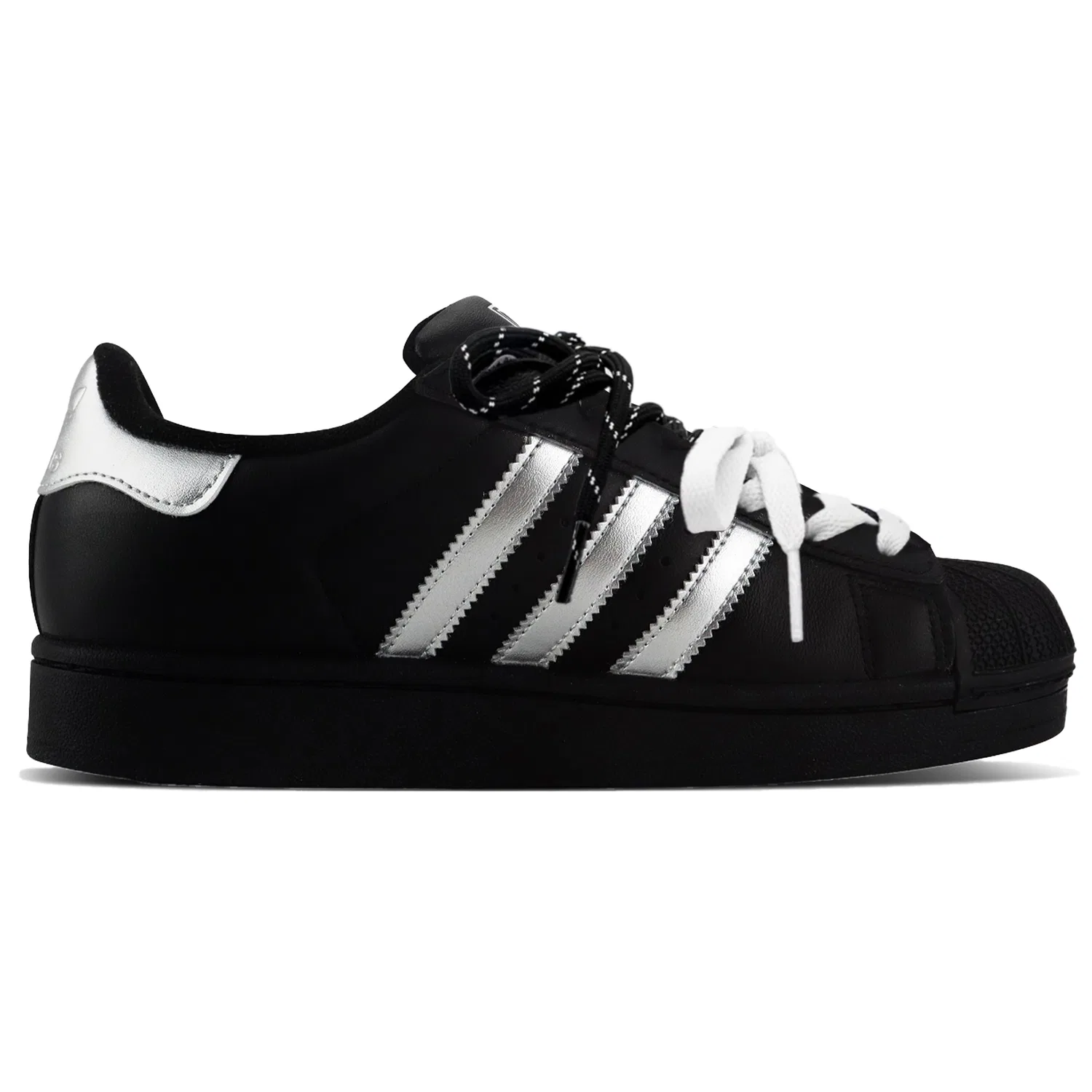 Кроссовки детские скейтбординговые Superstar 2 Shell Head Dark Night Angel Leather low top, черно-серебристые, унисекс Adidas Originals, Silver — фото 3