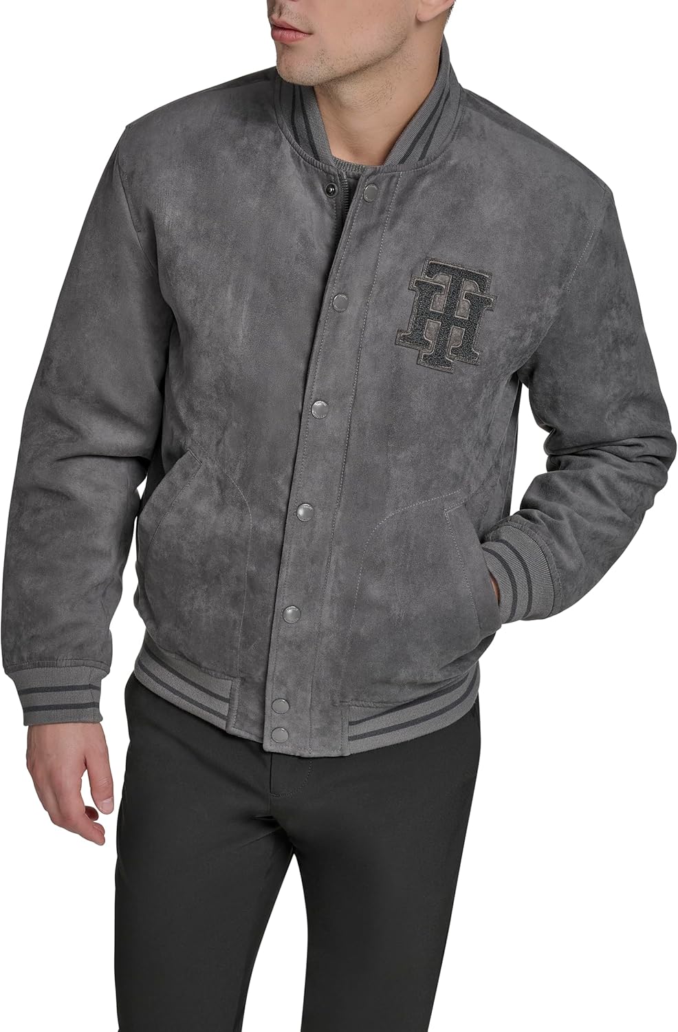 

Мужская куртка-бомбер Tommy Hilfiger из искусственной замши с логотипом Varsity, Grey