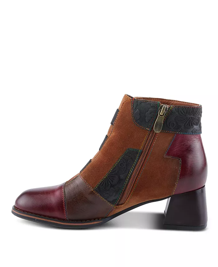 L’Artiste Women’s COPINE разноцветные ботинки с тиснением из кожи и замши, бархатной подкладкой и массивным каблуком L'Artiste, красный — фото 2