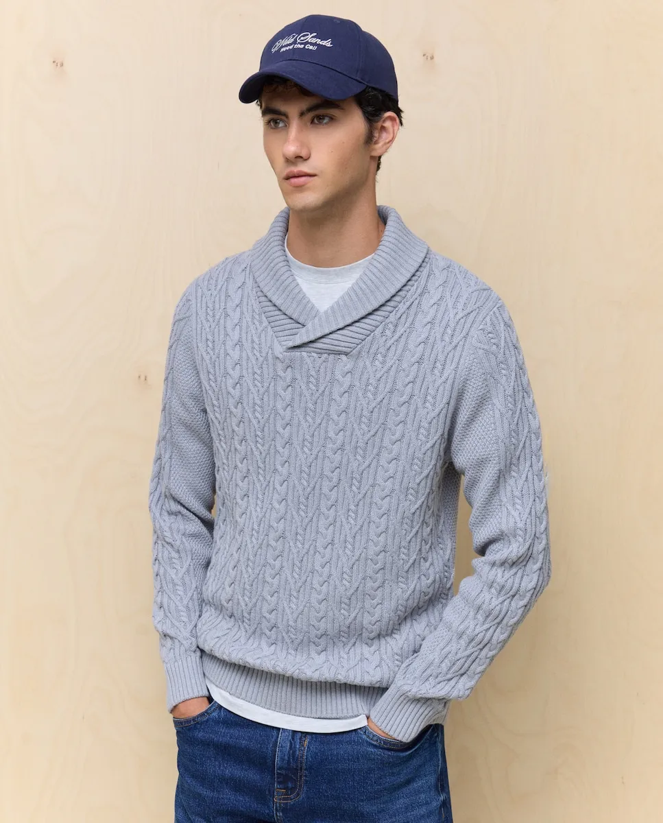 

Мужской джемпер с шалевым воротником Easy Wear, светло-серый