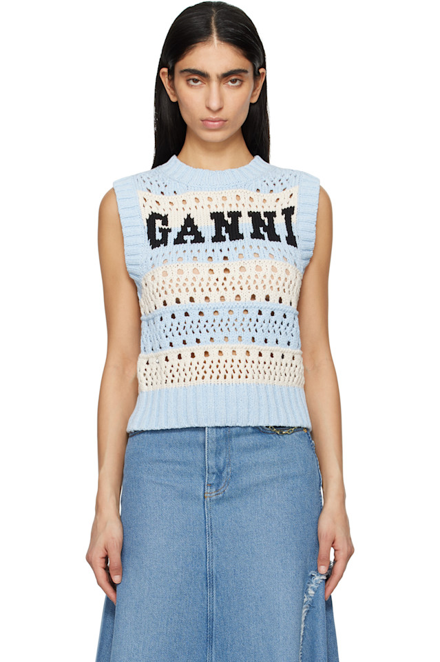 

Полосатый жилет Ganni, цвет soft chambray