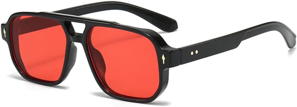 

Винтажные мужские солнцезащитные очки с двойной перемычкой, квадратной формы, модные прозрачные линзы Ocean, женские стильные очки с заклепками, защита от УФ-излучения UV400 UATXTAU, Black Red