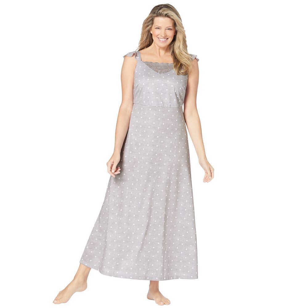 

Женское длинное поддерживающее платье больших размеров Dreams & Co., цвет Heather Grey Dot