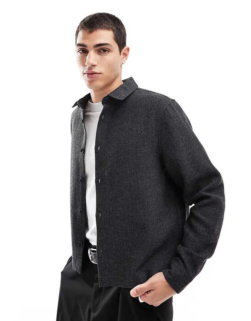 

Свободная рубашка из шерсти цвета древесного угля ASOS DESIGN