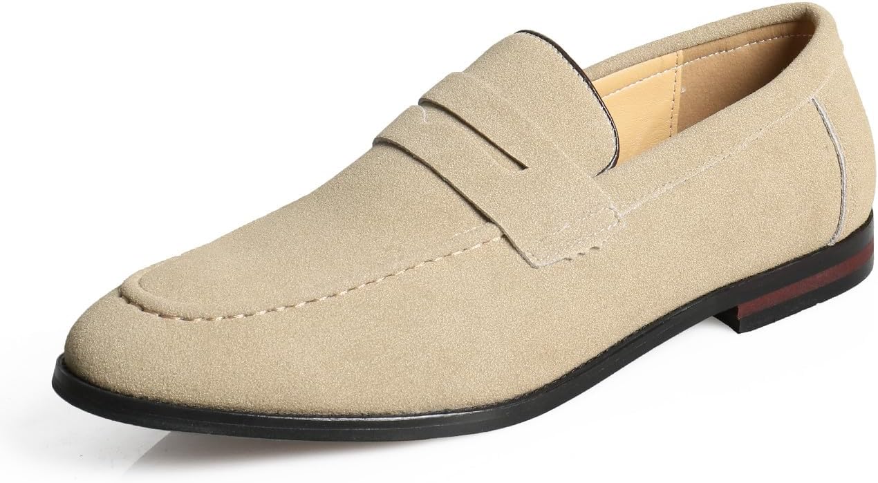 

Мужские лоферы Santimon Penny, из искусственной замшевой кожи, с мыском-мокасином, стиль слип-он, офисные и повседневные туфли, бежевый