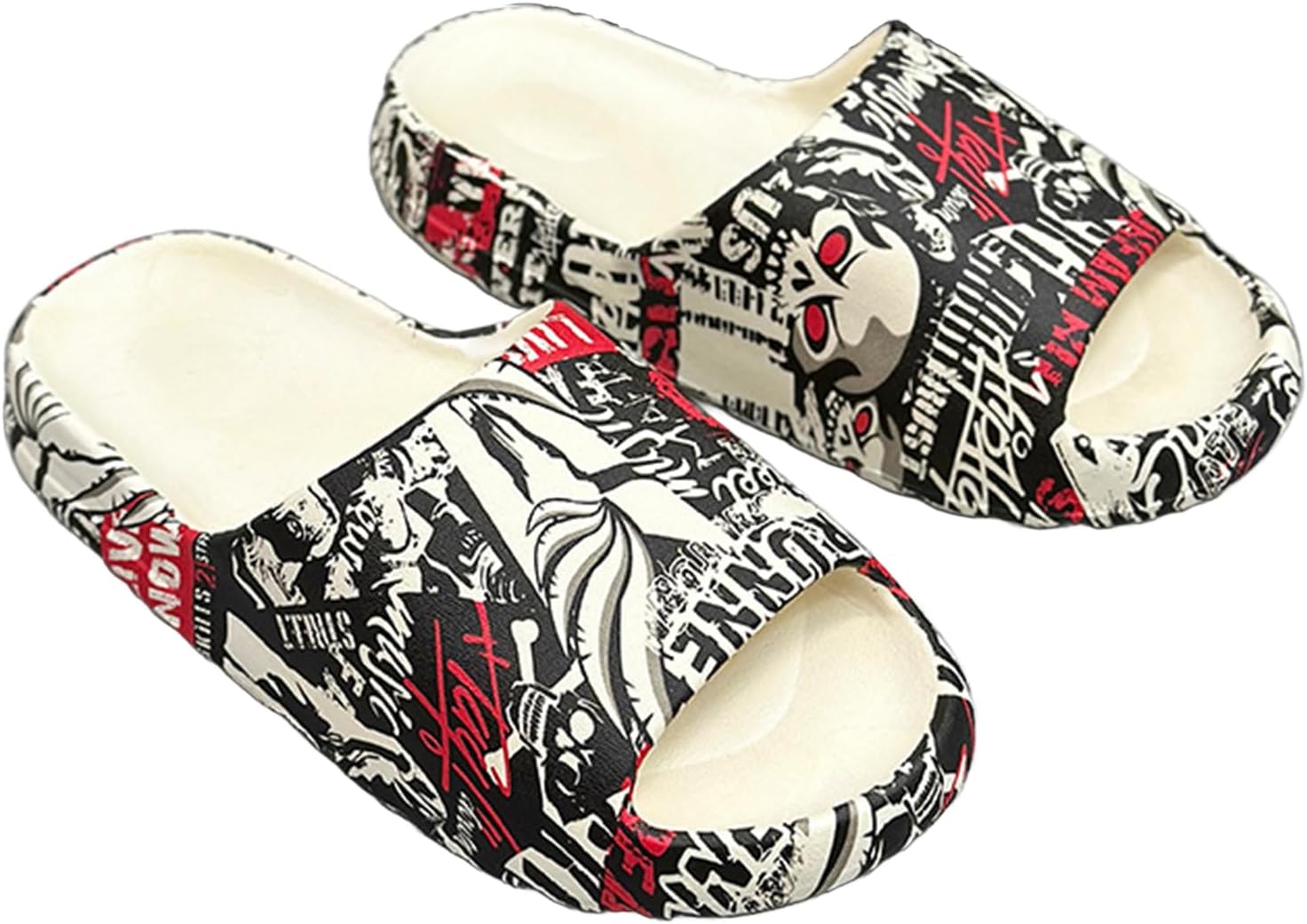 

Шлепацы LZKHW для женщин и мужчин, быстросохнущие шлепанцы с открытым носком, толстые мягкие шлепанцы, пляжная обувь, водонепроницаемые нескользящие сандалии для дома и улицы, Graffiti Skeleton
