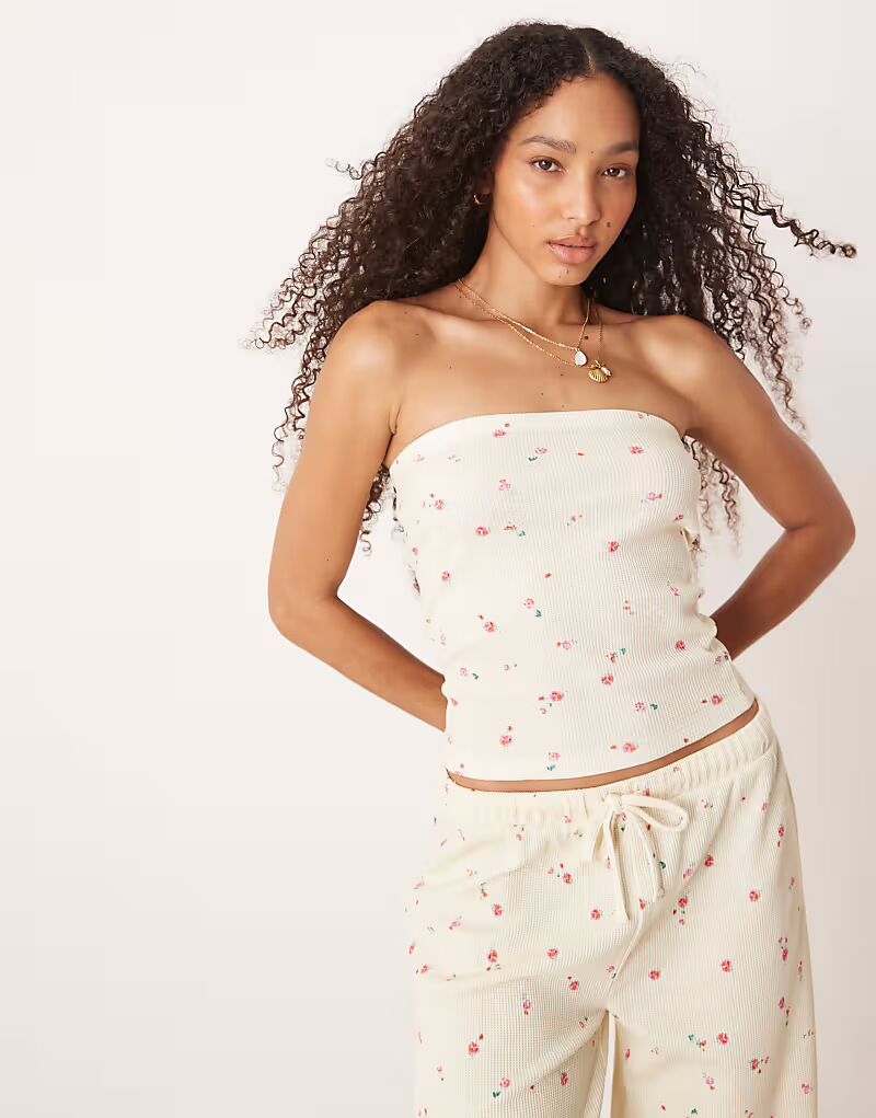 

Длинный бандо с вафельным принтом и лимонным принтом Asos Design