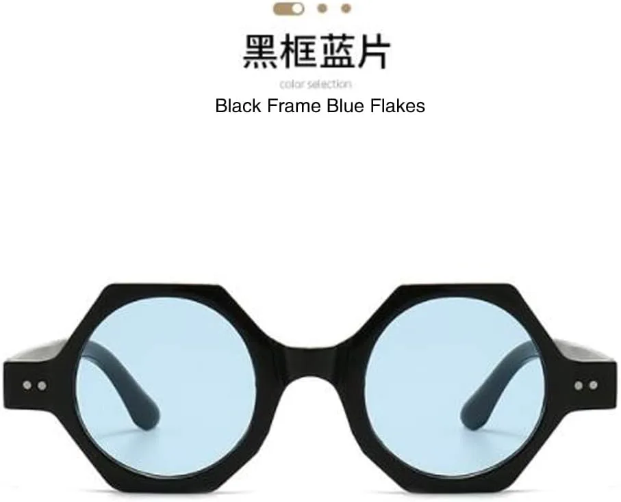 

Солнцезащитные очки с многоугольными линзами, шестиугольной оправой и защитой от УФ-излучения (черная оправа с синими блестками) star shop, Black Frame Blue Flakes