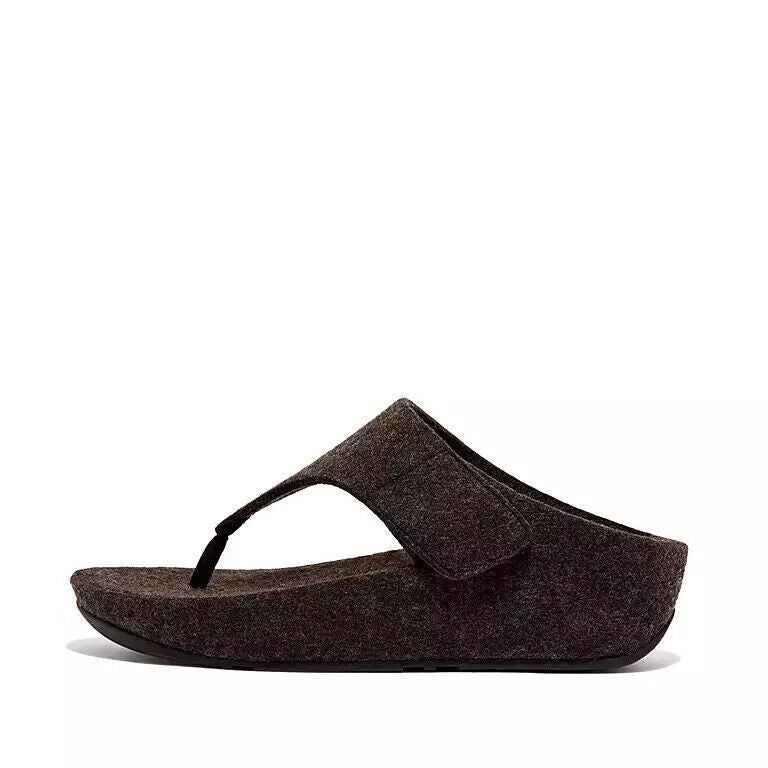 FitFlop Shuv E01 FR7-090 Toe Post Sandals Women's Black Adjustable Felt Comfort