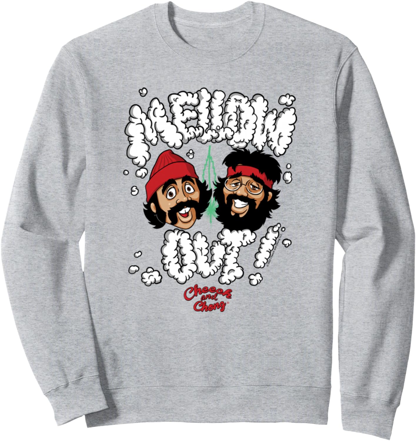 

Толстовка Cheech & Chong Mellow Out! с мультяшными лицами, демонстрирующими курение, серая