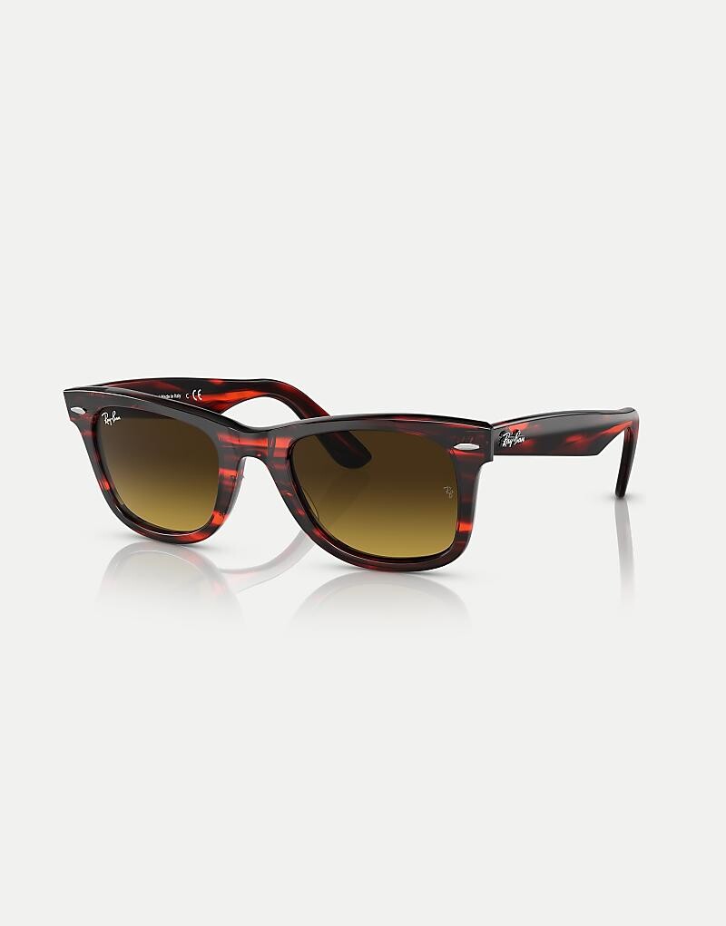 

Квадратные солнцезащитные очки Ray-Ban Original Wayfarer из ацетата в красную полоску с коричневыми линзами