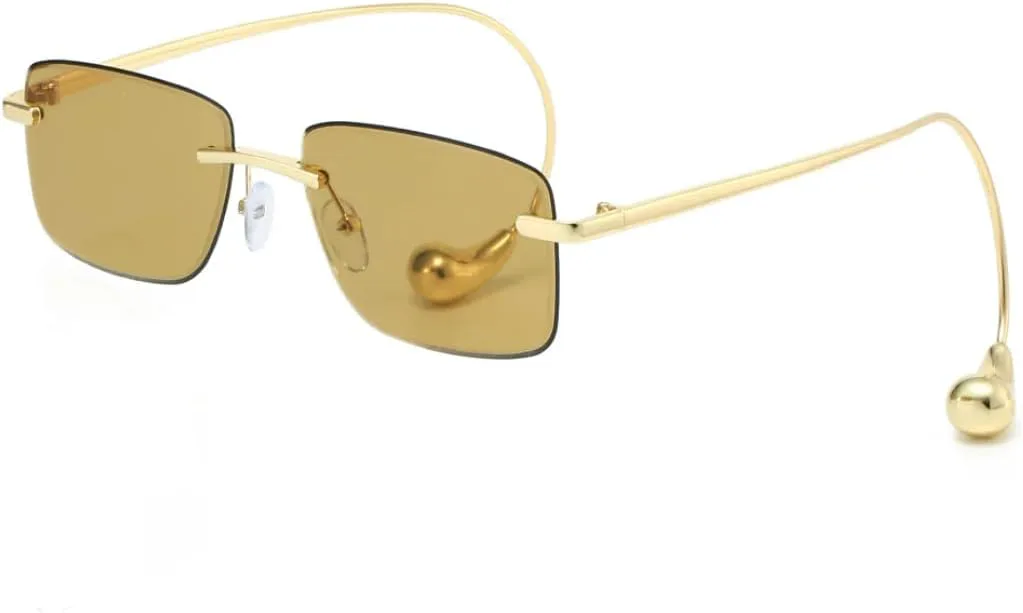 

Винтажные уникальные металлические прямоугольные солнцезащитные очки без оправы с жемчужным блеском для женщин, защита от УФ-излучения UV400 UUPTTPL, Gold Light Tea