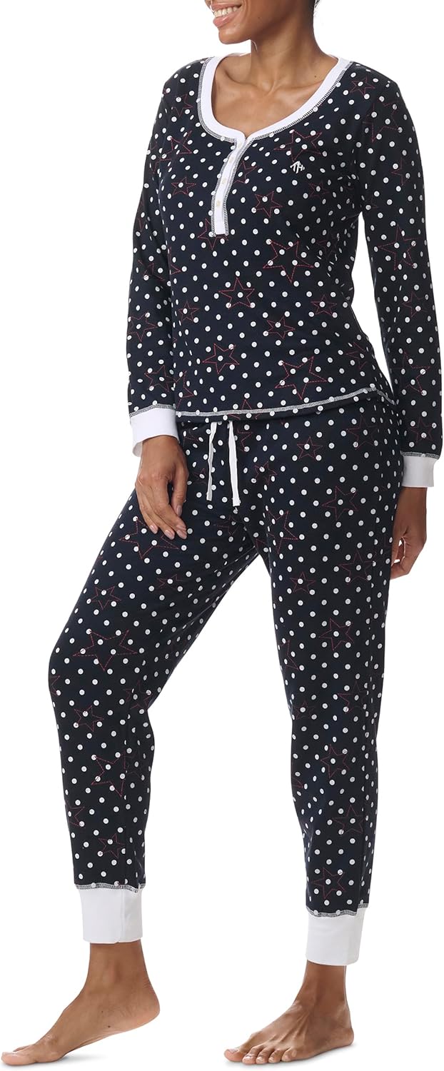 

Женская пижама Tommy Hilfiger с длинным рукавом и винтажной термопижамой Henley, Stars On Dots