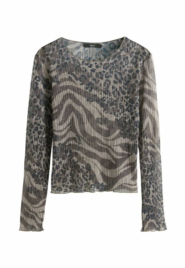 Блузка прямого кроя с круглым вырезом и жатой текстурой Next, Chocolate Brown Animal Print — фото 4