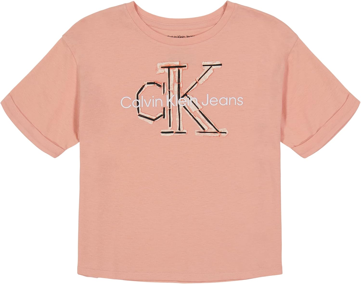 

Футболка Calvin Klein для девочек с короткими рукавами и логотипом, удобная хлопковая футболка с внутренней стороной без бирки, Pink Collage