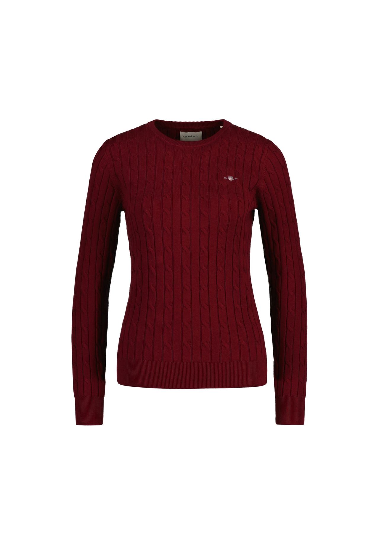 

Женский свитер - STRETCH COTTON CABLE C-NECK, круглый вырез, косая вязка, логотип GANT, цвет Rot (plumped Red)