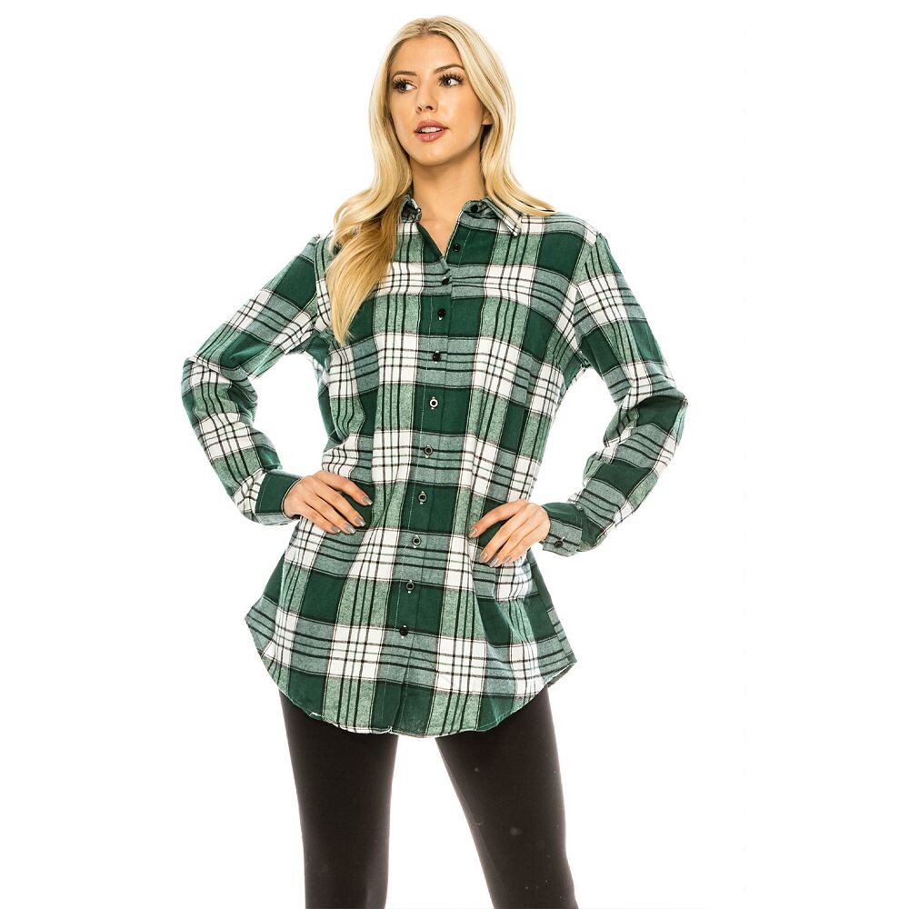 

Женская фланелевая рубашка-туника на пуговицах Haute Edition, цвет Green Plaid