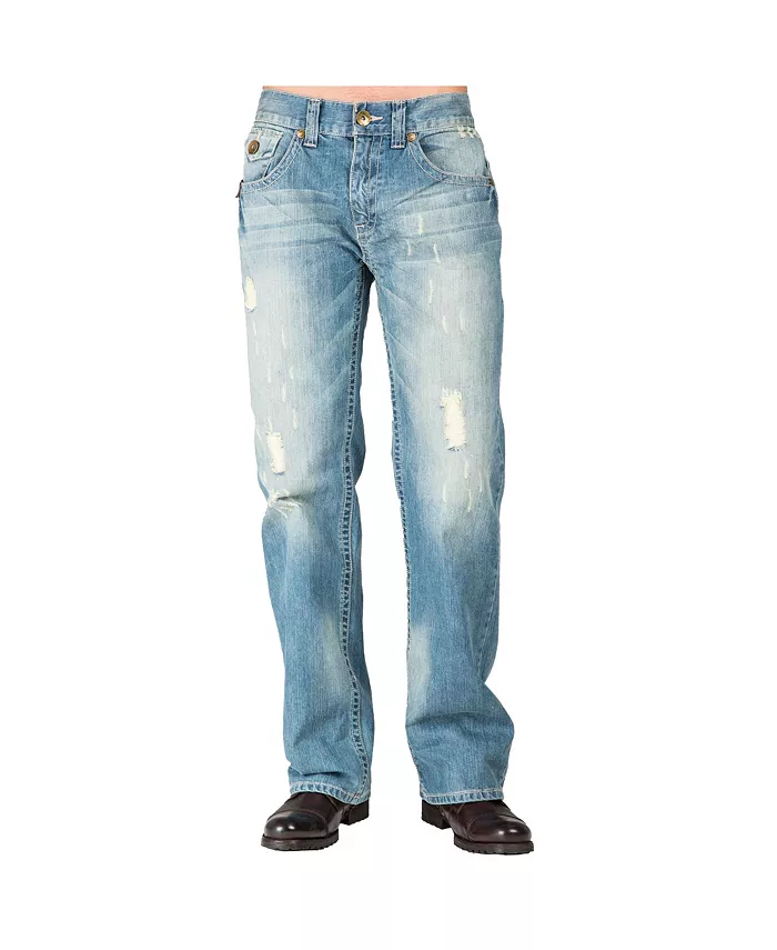 

Мужские джинсы Relaxed Straight Leg Premium Denim с молнией и отделкой карманов Level 7, синий
