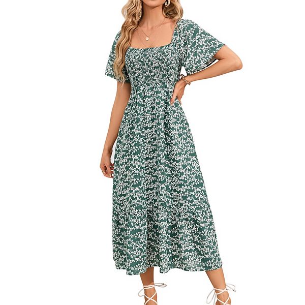 

Платье для беременных с квадратным вырезом и коротким рукавом для фотосессии baby shower Clearflower, Green Floral