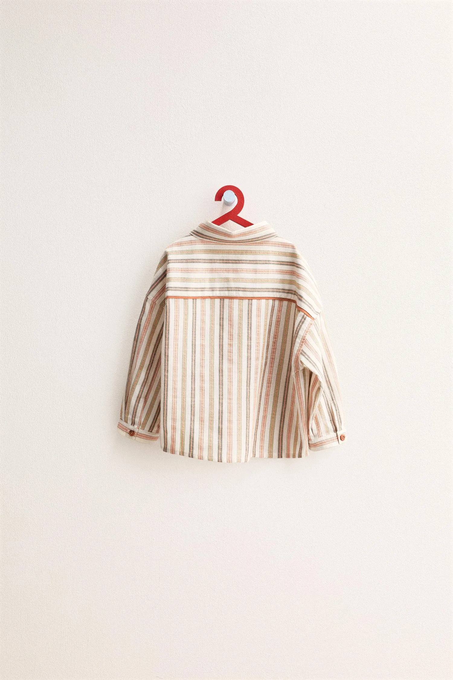 Zara timeless - полосатая рубашка с карманом, оранжевый — фото 2