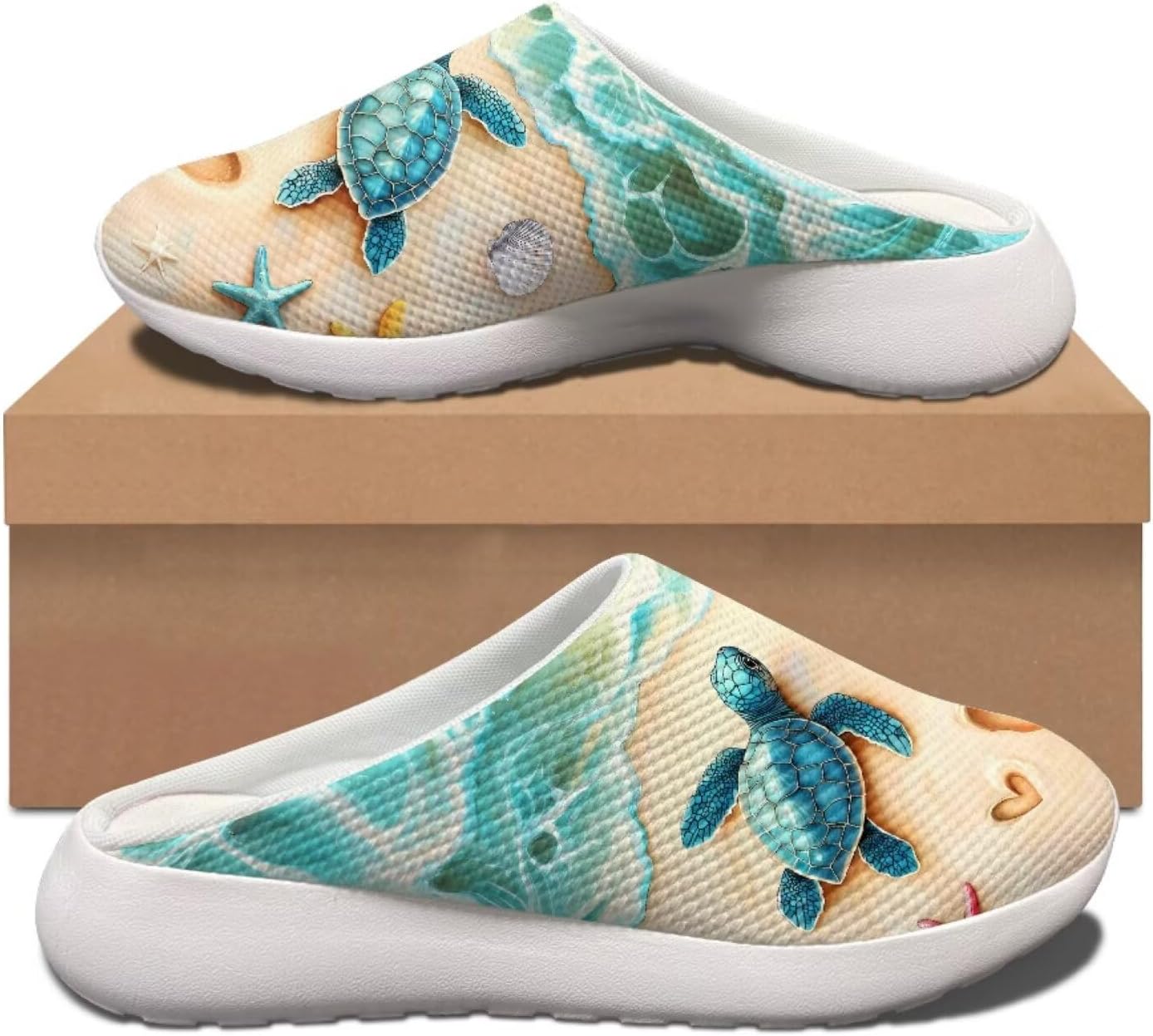 Женские сабо-клоги Forchrinse Blue Palm Tree с сеткой, легкие для ходьбы, с мягкой поддержкой свода стопы, для работы, ухода за больными, Sea Turtles — фото 2