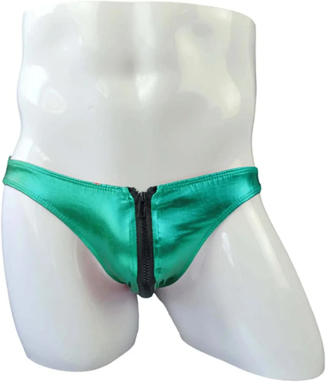 Брифы кожаные Men Low Waist Double Zipper Brief Underwear, Green — фото 2