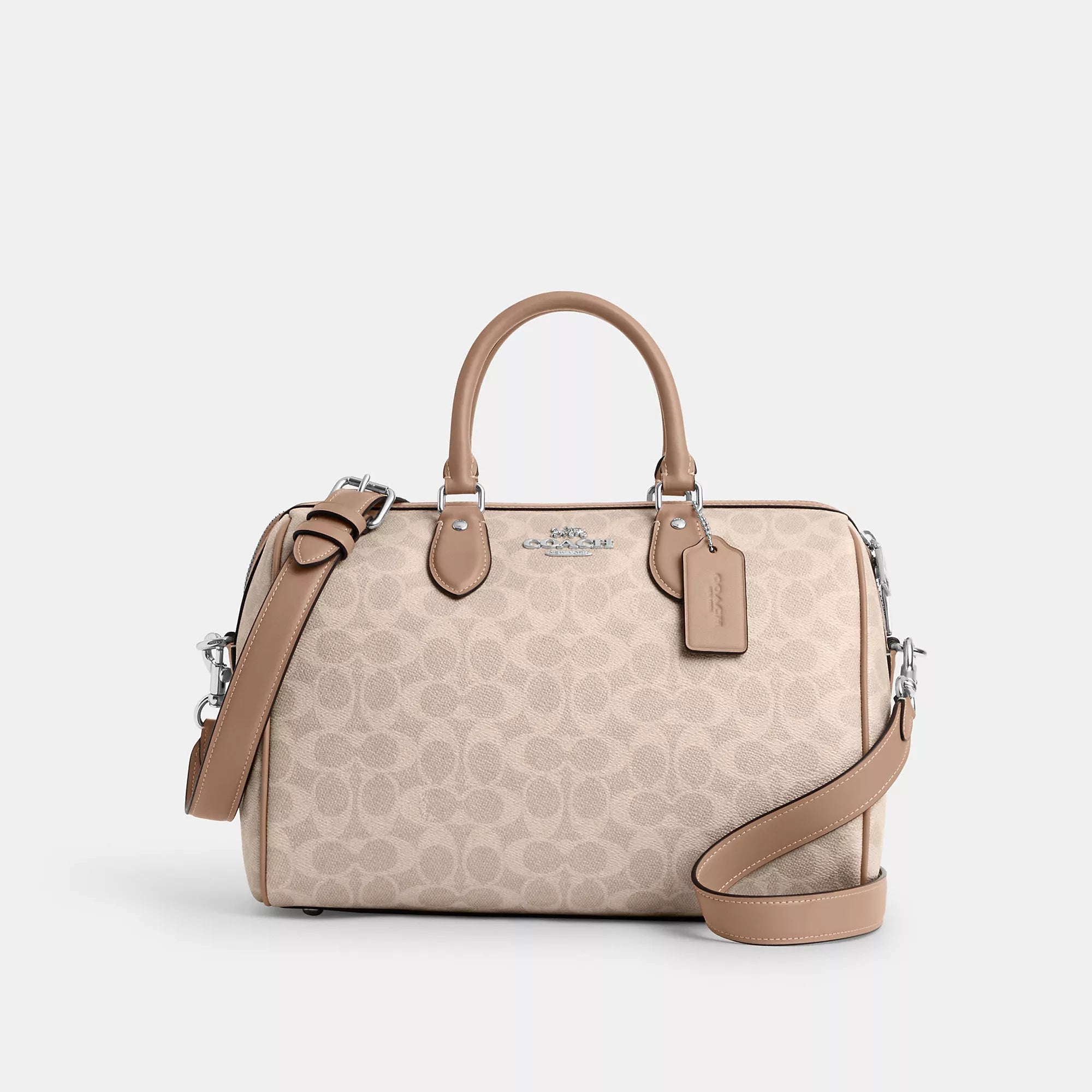 

Coach Outlet Rowan Большая сумка-портфель из фирменной ткани, серебряный/песочный/серо-коричневый