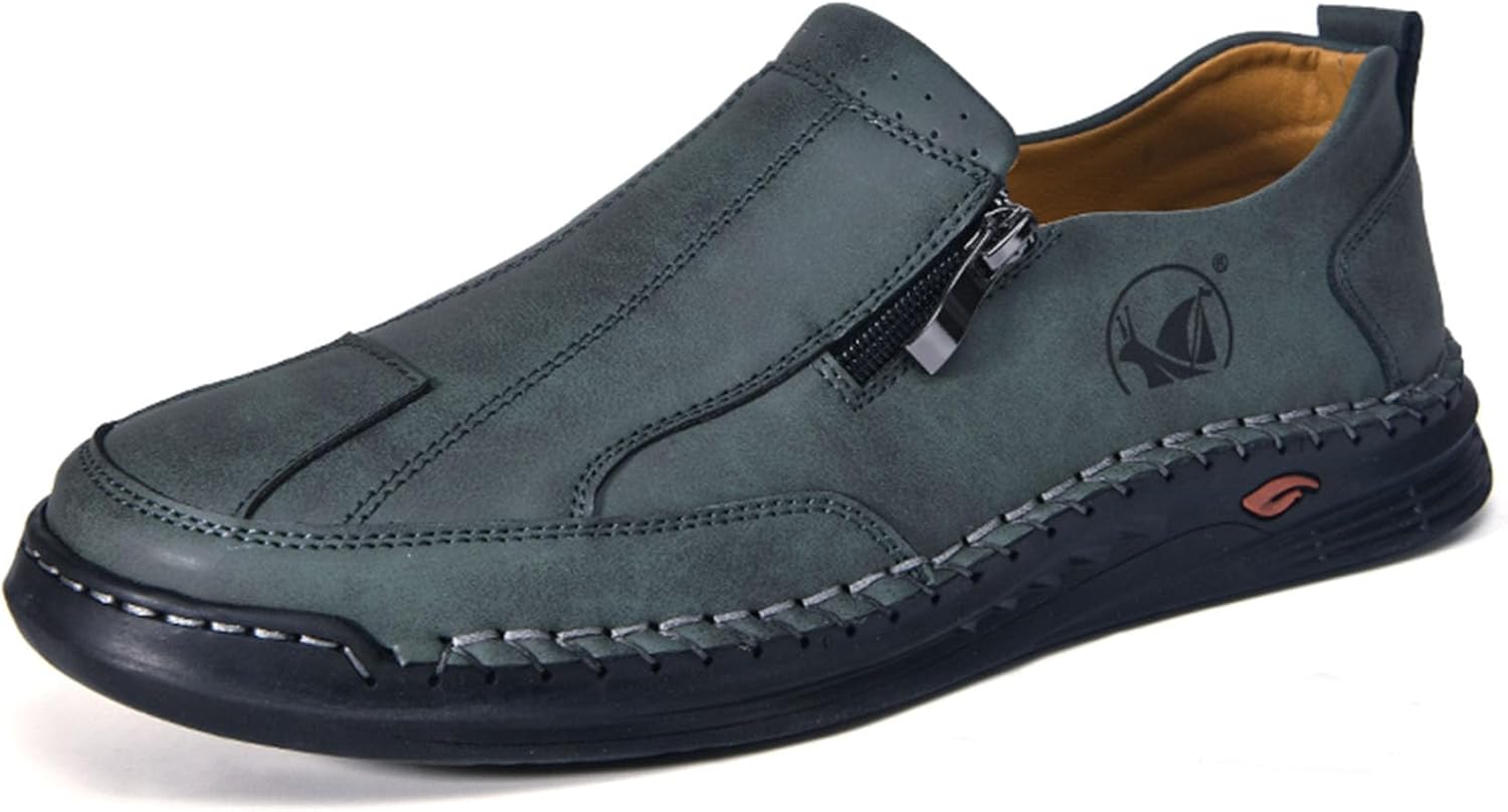 

Мужские классические деловые кожаные лоферы на молнии, ручная прошивка, винтажные, легкие, стойкие к скольжению, износостойкие, повседневные обувь Zppordmr, зеленый