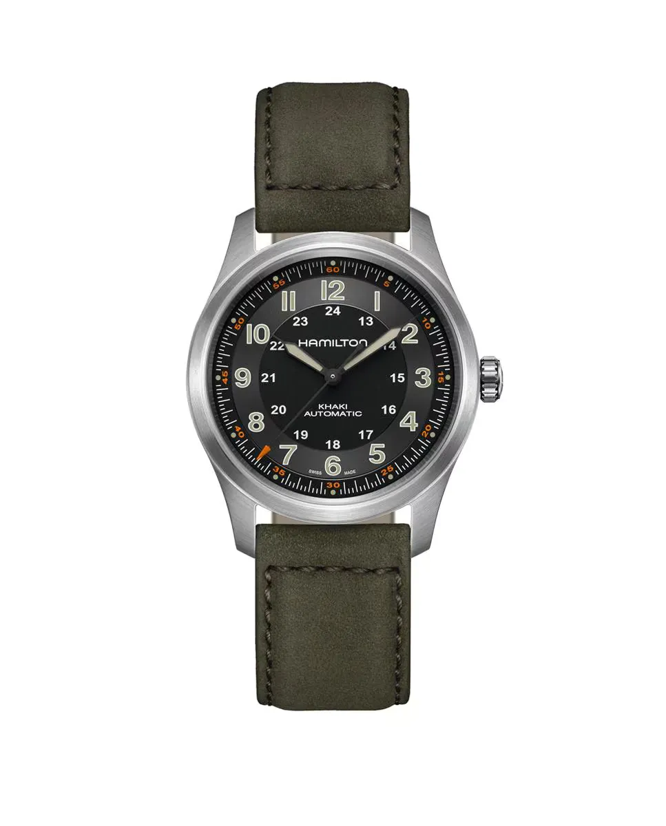 

Автоматические мужские часы Khaki Field 38 мм H70205830 с титановым кожаным ремешком Hamilton, зеленый