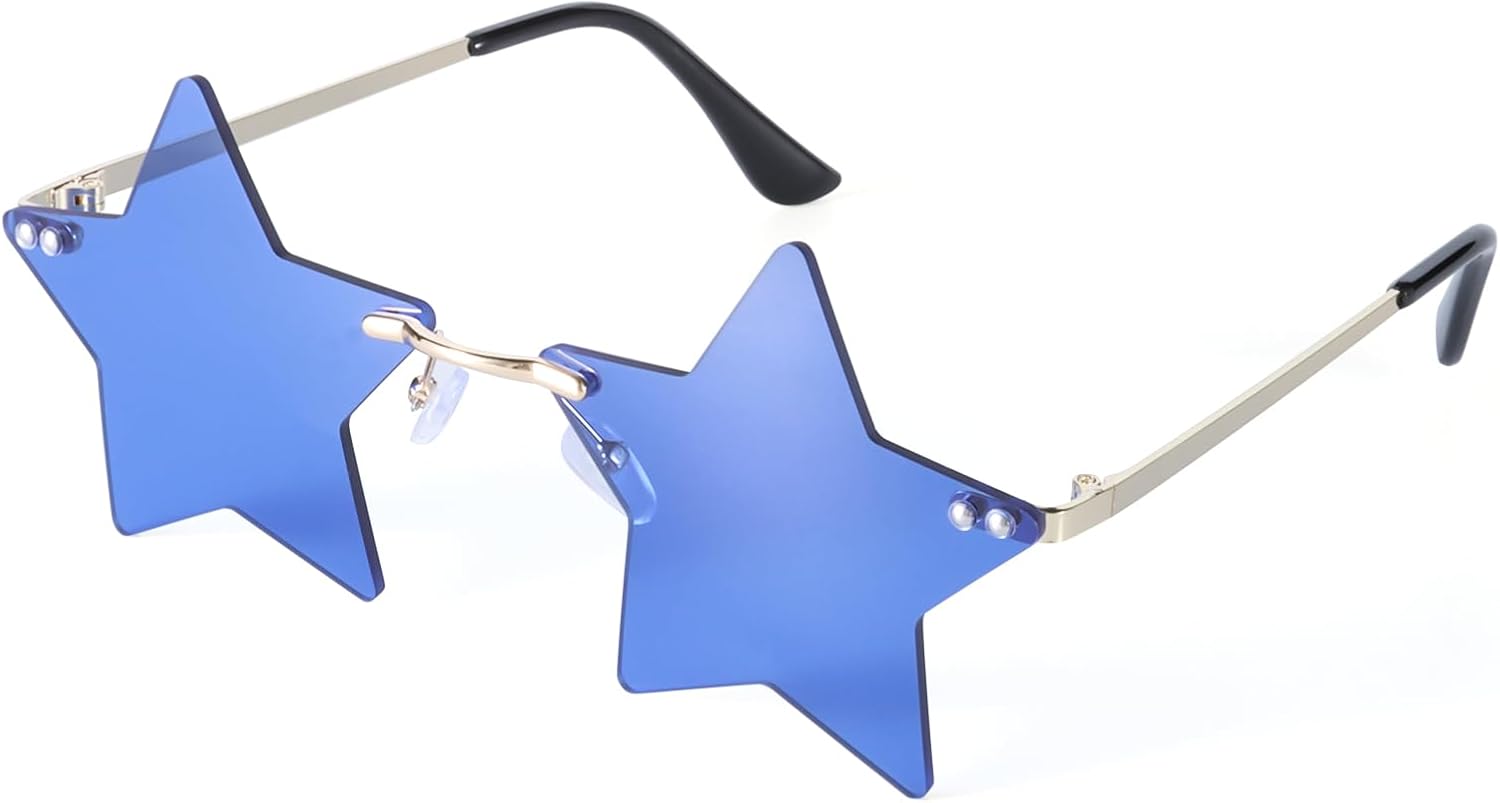 

Солнцезащитные очки без оправы со звездами, разноцветные солнцезащитные очки для женщин, очки с пентаграммой, сувенир для вечеринки на Хэллоуин, очки со звездами Dazzleimart, Dark Blue