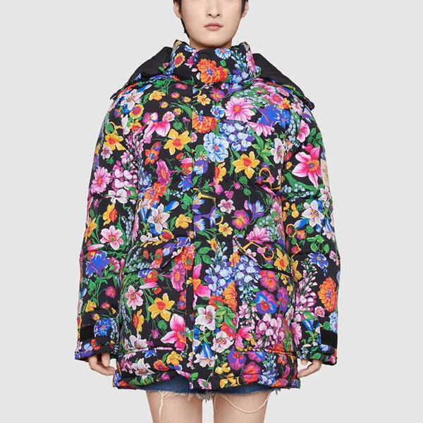 Куртка The North Face x Gucci Floral Print Down Jacket, фиолетовый — фото 2