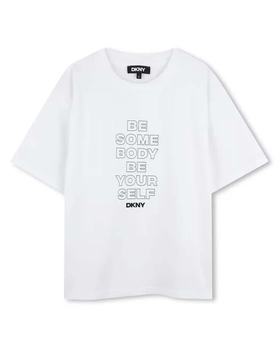 

Белая хлопковая футболка для девочки DKNY, белый