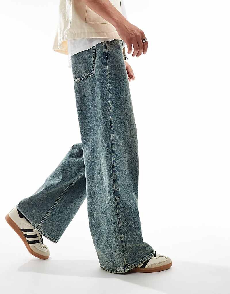 

ASOS DESIGN – очень широкие зеленые джинсы с винтажным обесцвечиванием