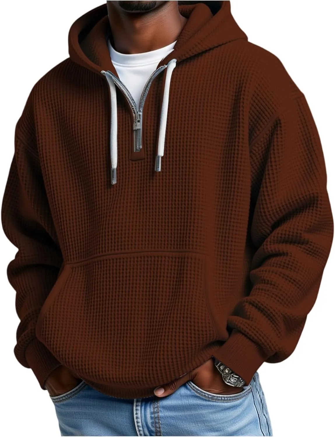 

Толстовка с капюшоном для мужчин, вафельная, с карманом