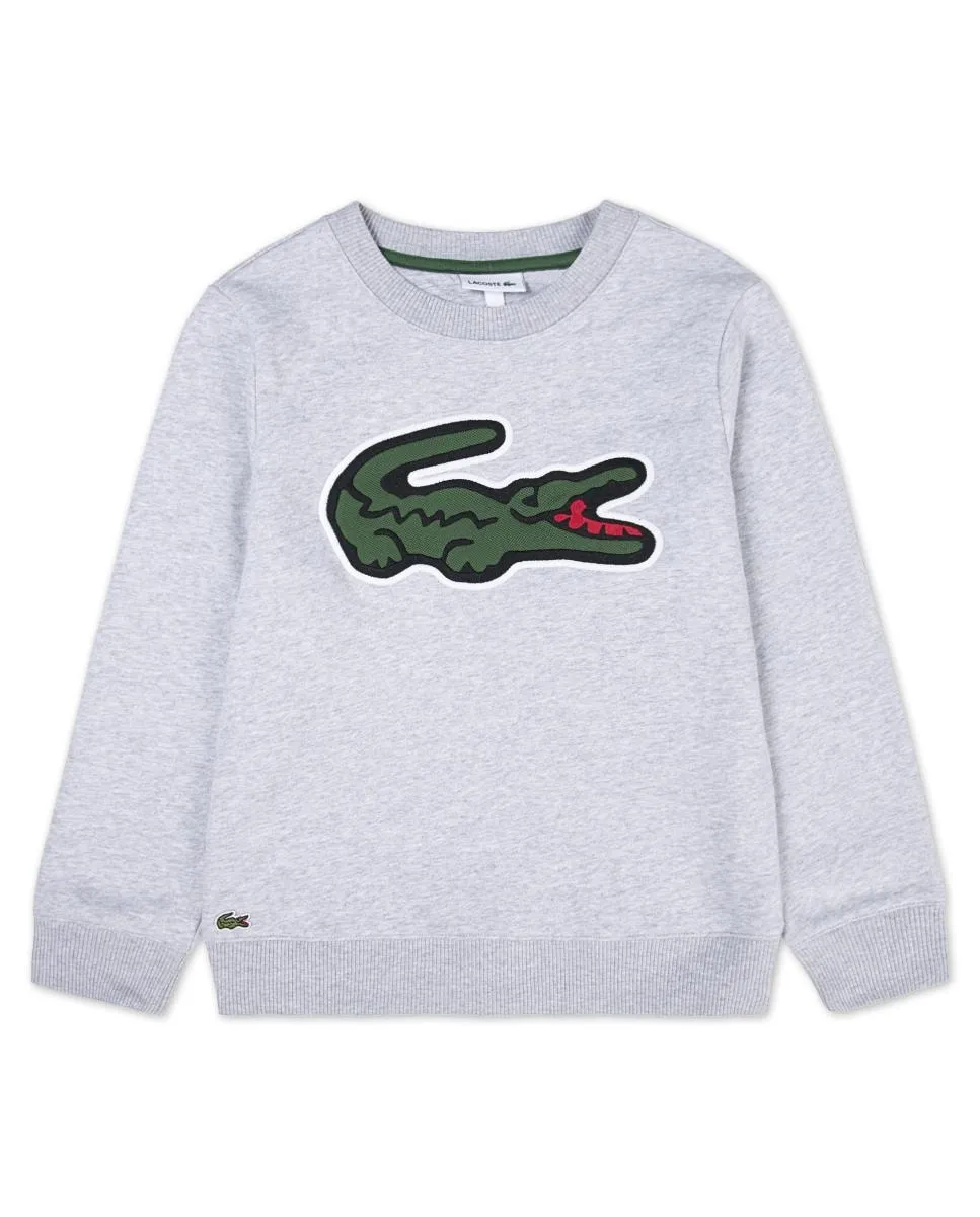 

Флисовый свитшот с круглым вырезом из пике с аппликацией унисекс Lacoste, серый