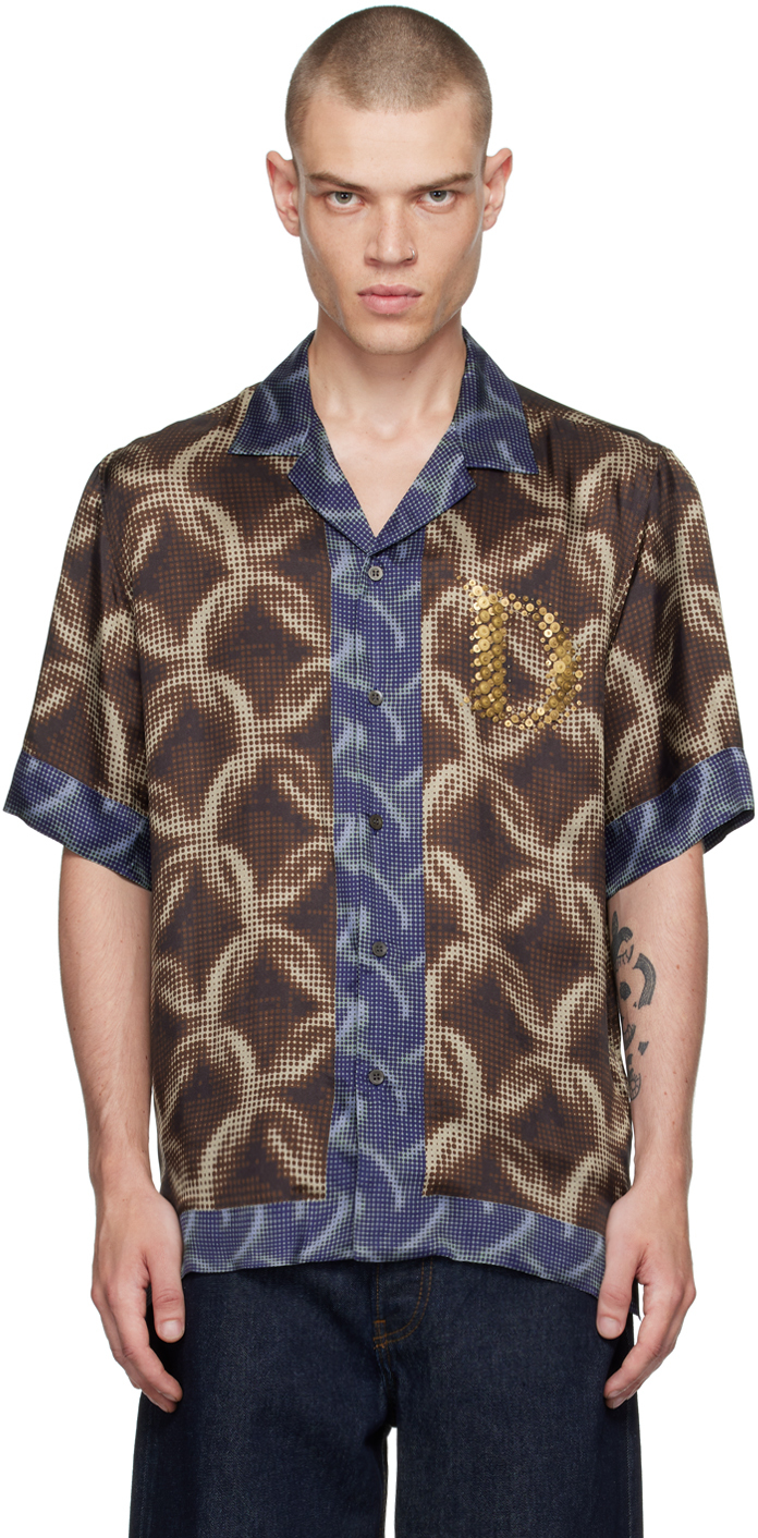 

Коричневая рубашка с принтом Dries Van Noten