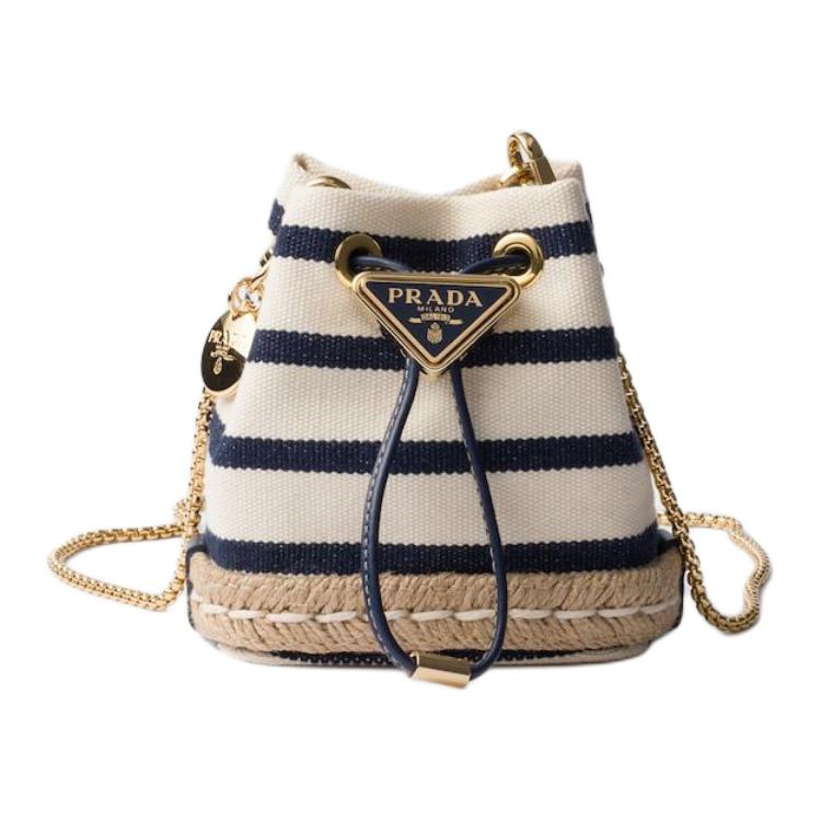 

PRADA Хлопковая сумка-ведро, миниатюрная женская сумка через плечо ivory & blue