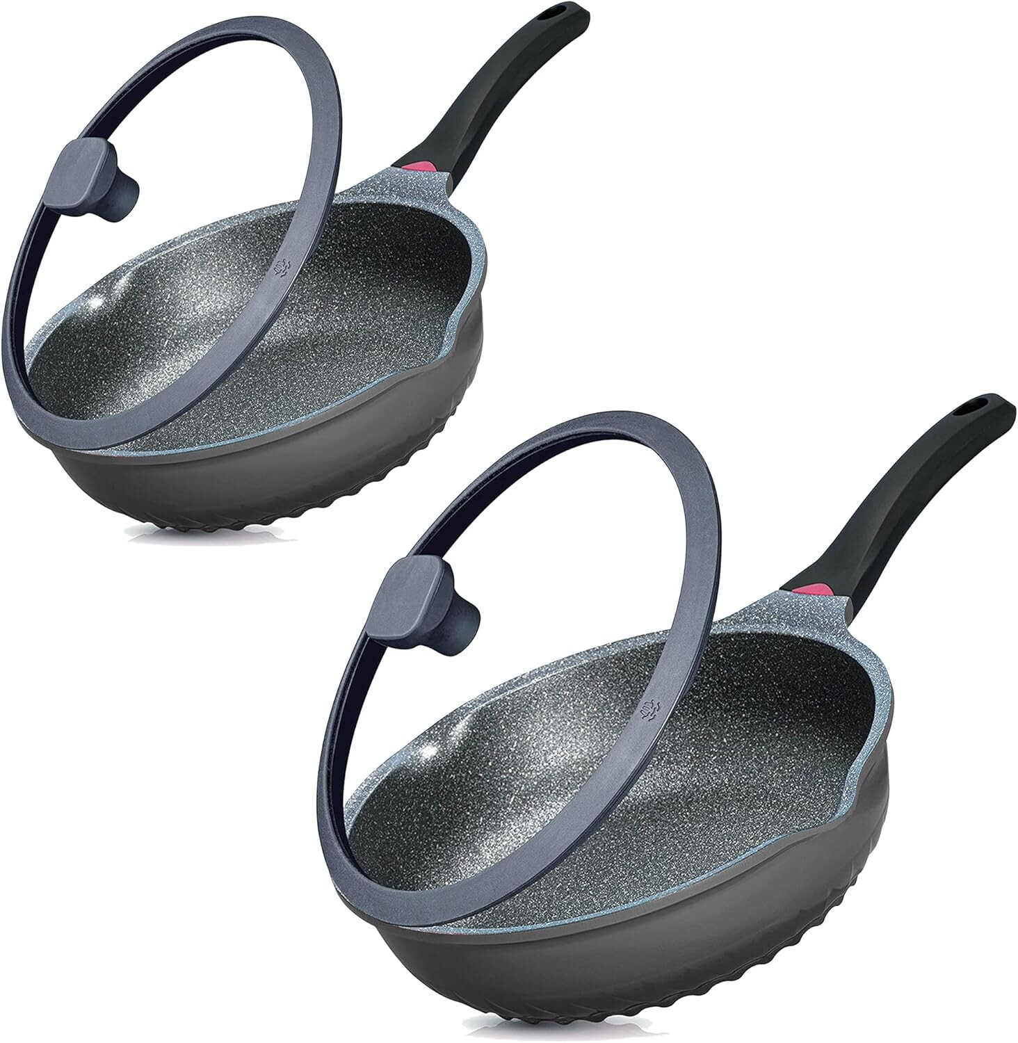 

Vinchef 2 сковороды с антипригарным покрытием и крышкой, фритюрница 9,5 дюймов - 3QT и сотейник 11 дюймов - 5QT с крышкой, Gray, Black