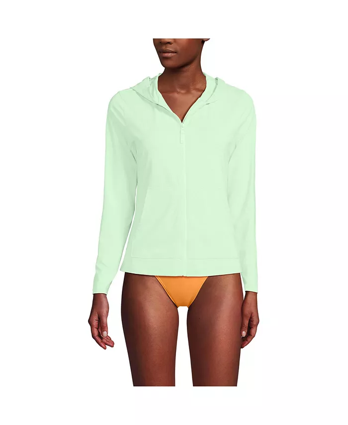 

Женская худи-рубашка с длинным рукавом и молнией SunShade UPF 50 для защиты от солнца Lands' End, зеленый