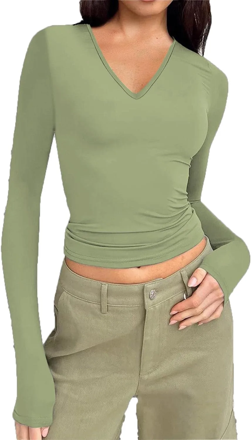 

Женская футболка с длинным рукавом Slim Fit V-образным вырезом Uillui