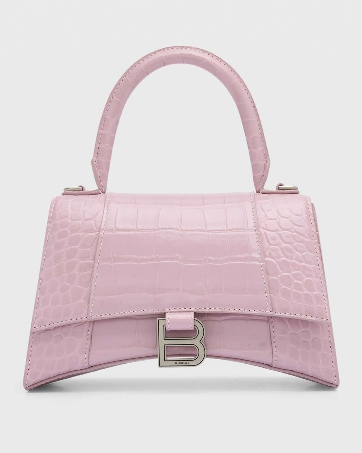 

Маленькая сумка с тиснением под крокодила Hourglass Balenciaga, цвет 6904 Powder Pink