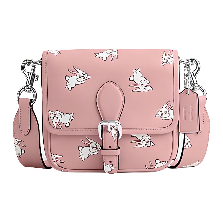 

COACH Большая белая кроличья сумка Фрэнки из коровьей кожи через плечо маленький размер женская розовая